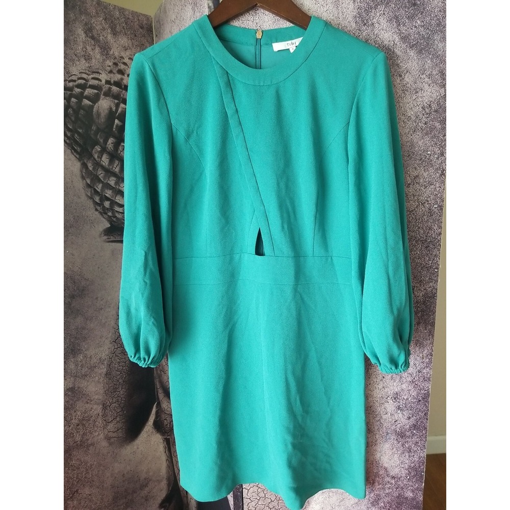 TIBI Women's Green Keyhole Above Knee Cypella Teal Casual Long Sleeve Dress sz 8